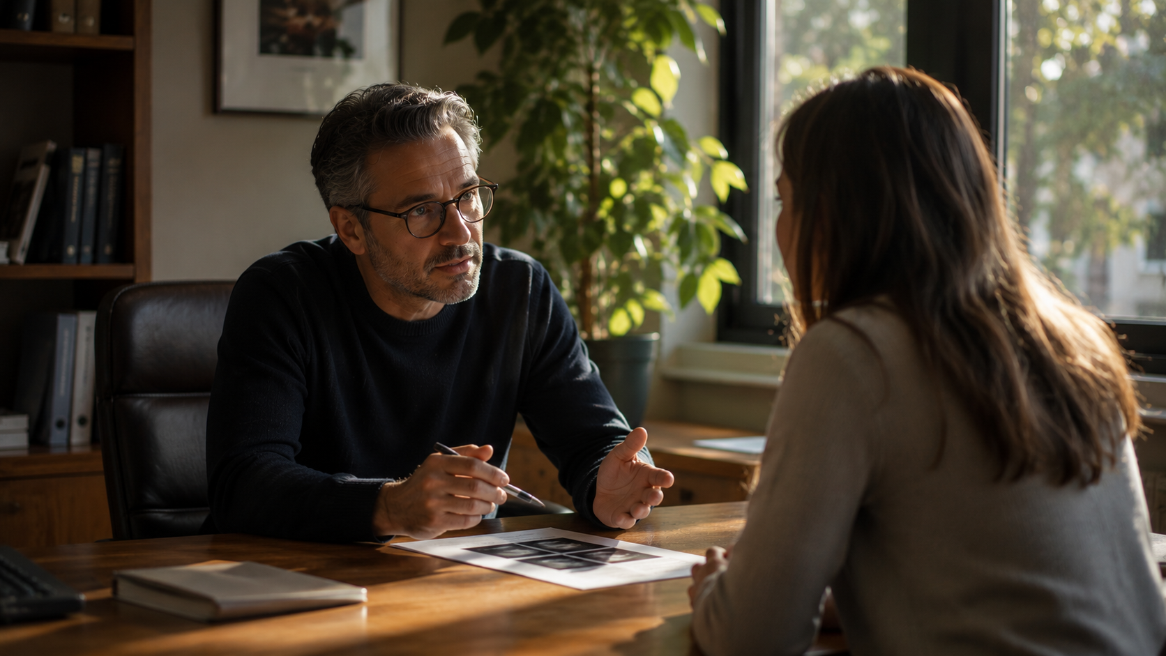 Specialist physician in unhurried consultation with patient